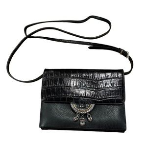 Brighton Black Croc-Embossed Leather Crossbody Key & Card Holder